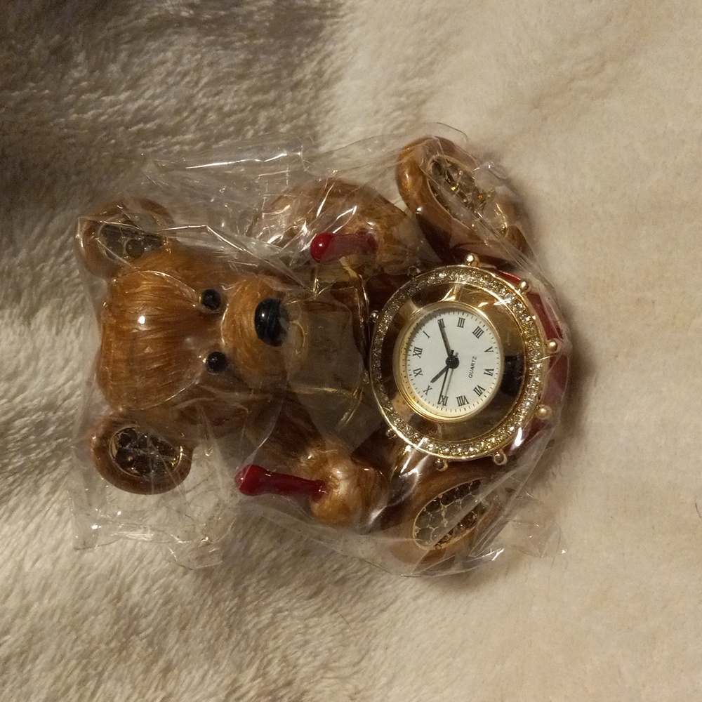 Keren Kopal BR2312 Brown Bear with Clock in a Drum Trinket Box